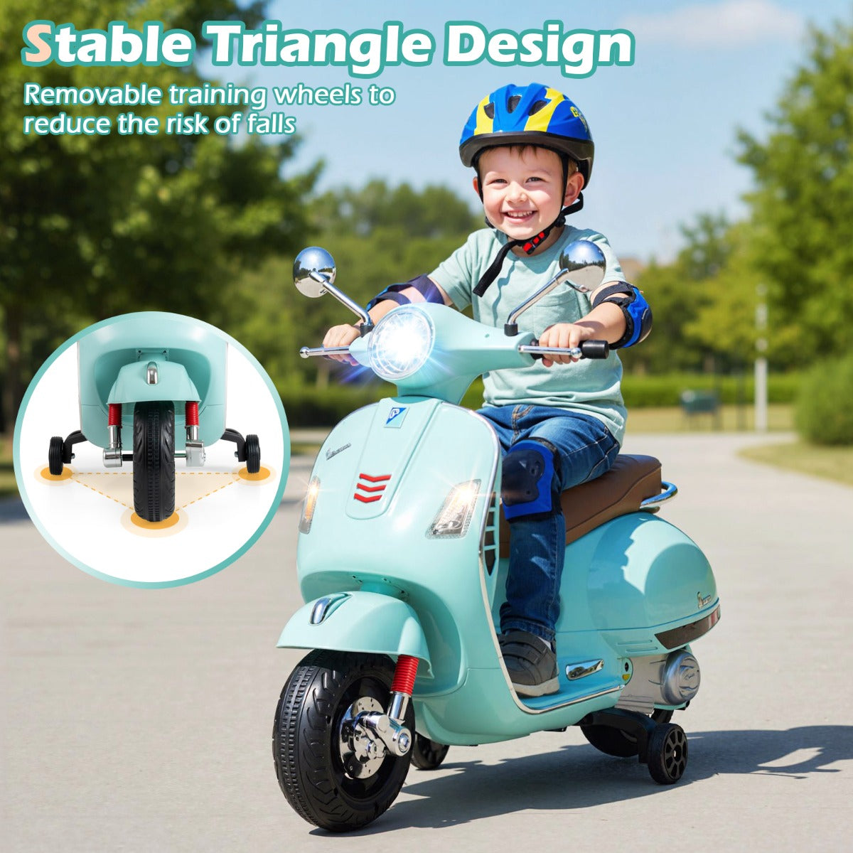 Livsk costway 12v elektrische motorfiets voor kinderen elektrische motorfiets met vier wielen groen 6