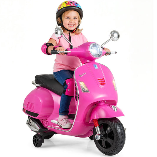 Livsk costway 12v elektrische motorfiets voor kinderen elektrische motorfiets met vier wielen roze