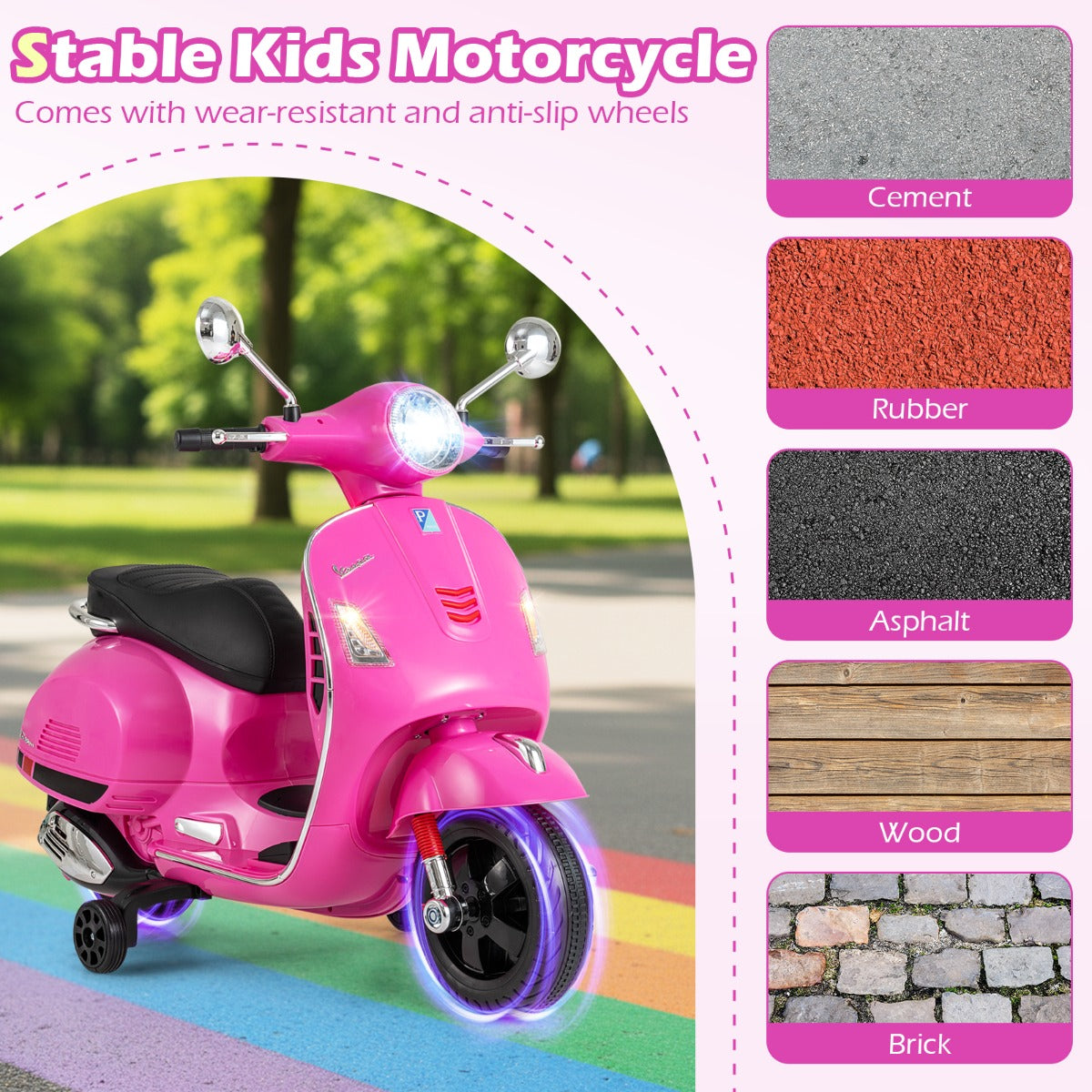 Livsk costway 12v elektrische motorfiets voor kinderen elektrische motorfiets met vier wielen roze 2