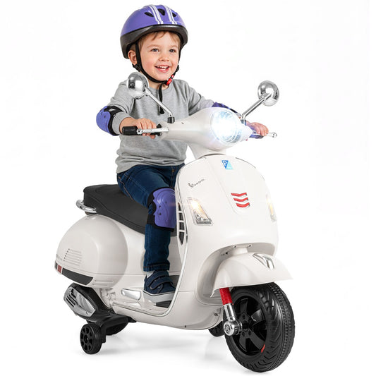 Livsk costway 12v elektrische motorfiets voor kinderen elektrische motorfiets met vier wielen wit