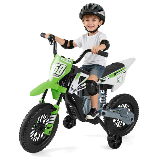 Livsk costway 12v elektrische motorfiets voor kinderen met muziek draadloze connectiviteit en bluetooth functionaliteit groen
