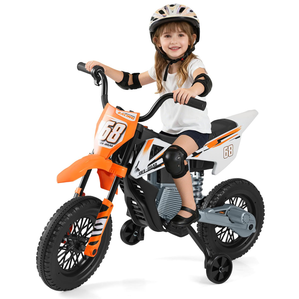 Livsk costway 12v elektrische motorfiets voor kinderen met muziek draadloze connectiviteit en bluetooth functionaliteit oranje
