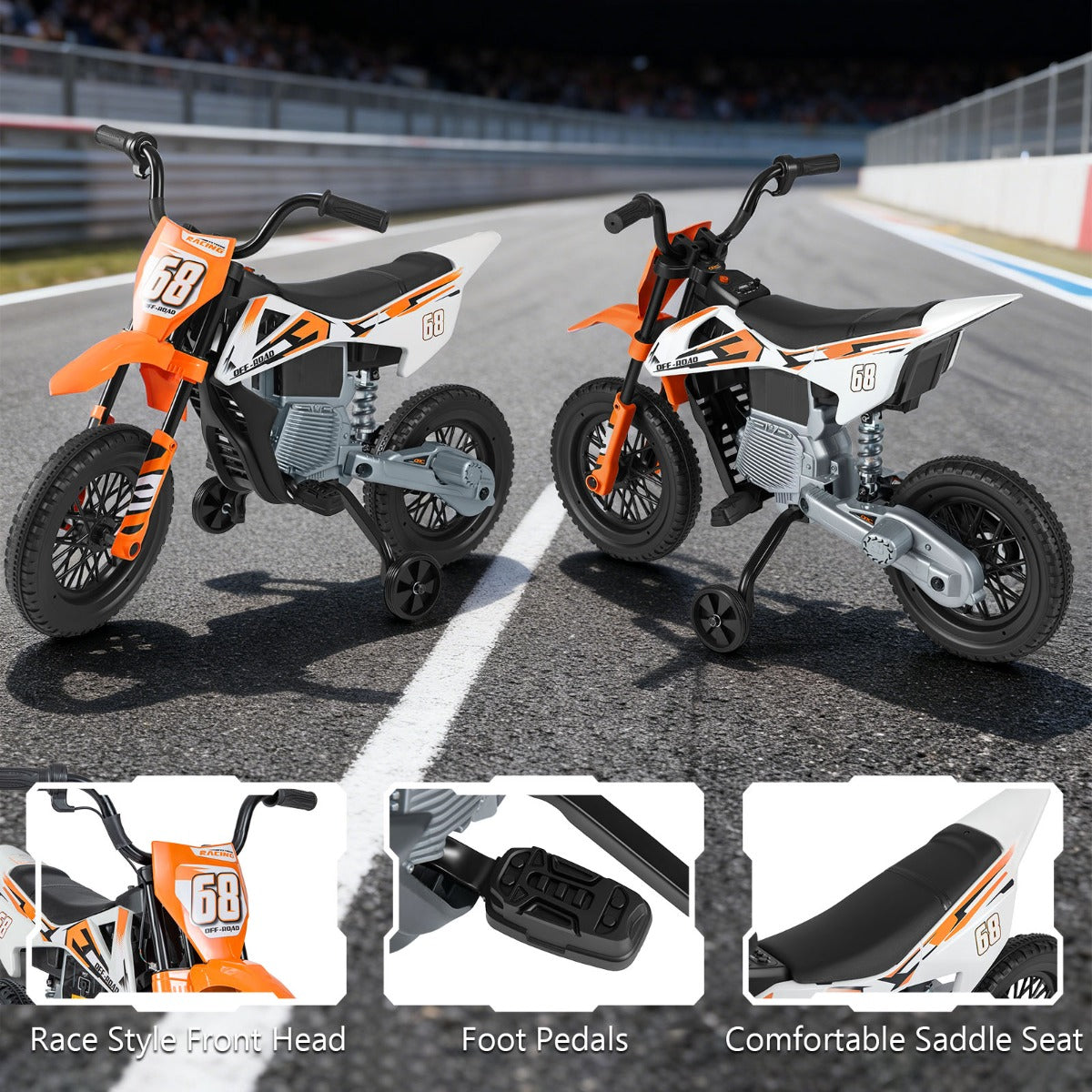Livsk costway 12v elektrische motorfiets voor kinderen met muziek draadloze connectiviteit en bluetooth functionaliteit oranje 6