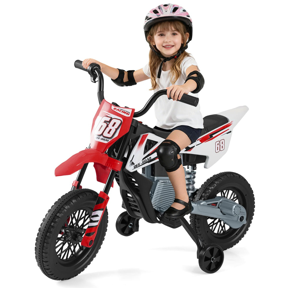 Livsk costway 12v elektrische motorfiets voor kinderen met muziek draadloze connectiviteit en bluetooth functionaliteit rood