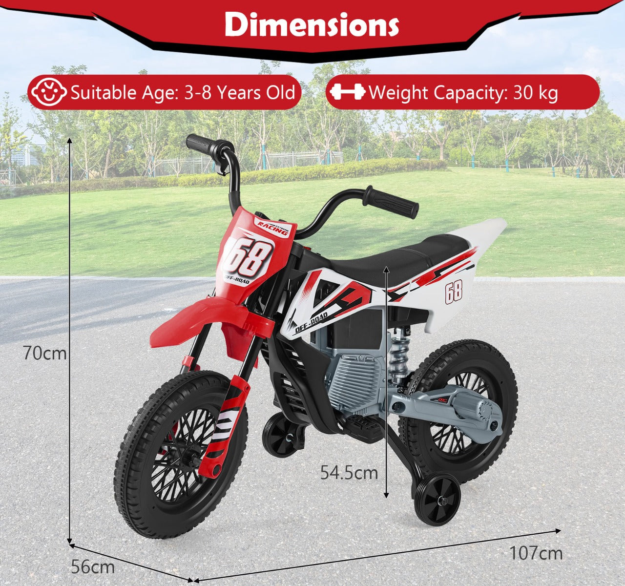 Livsk costway 12v elektrische motorfiets voor kinderen met muziek draadloze connectiviteit en bluetooth functionaliteit rood 2 1