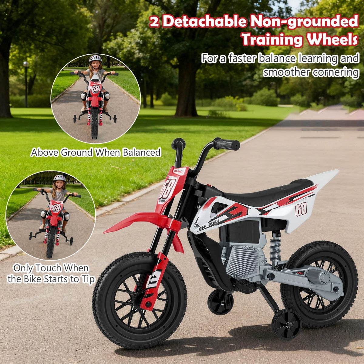 Livsk costway 12v elektrische motorfiets voor kinderen met muziek draadloze connectiviteit en bluetooth functionaliteit rood 5