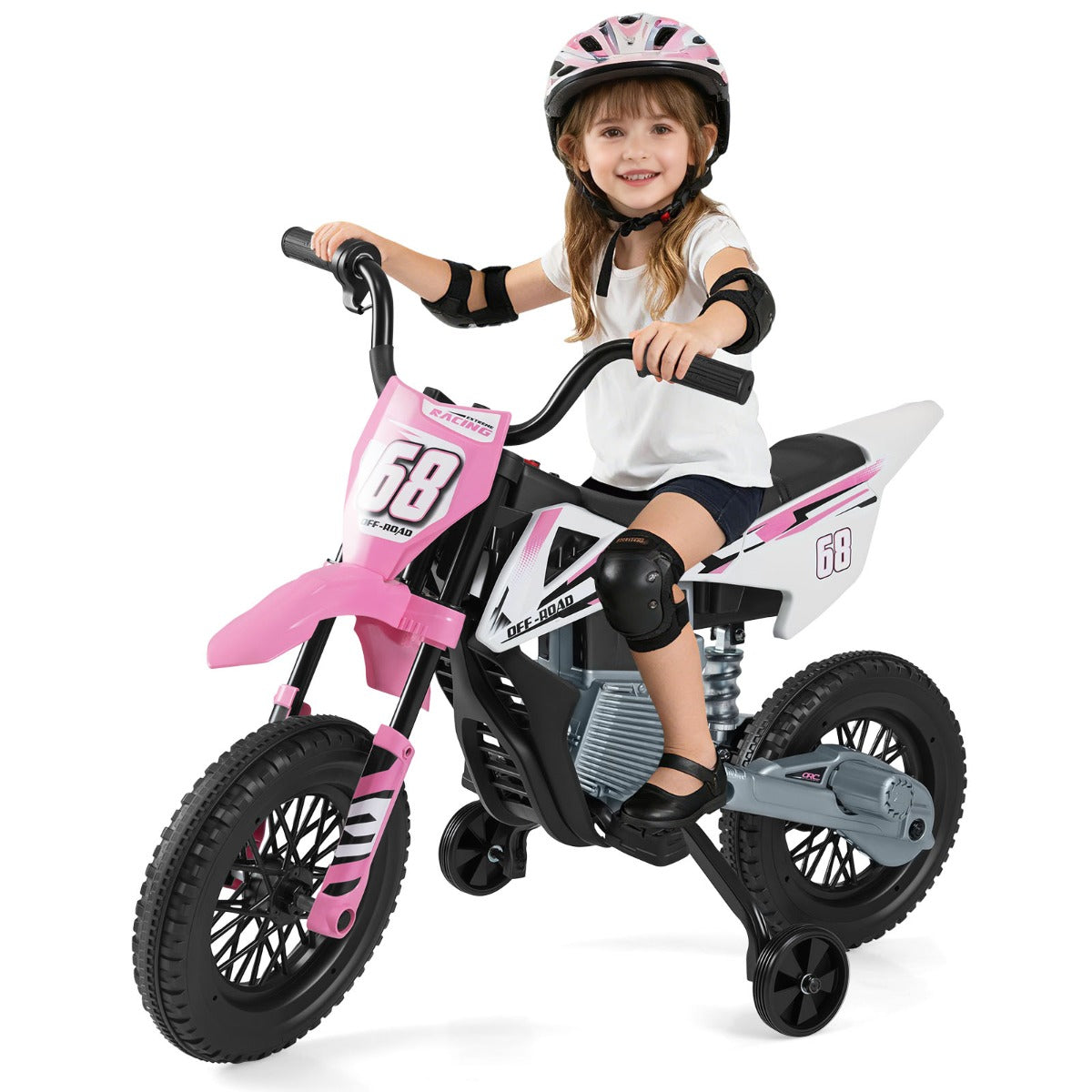 Livsk costway 12v elektrische motorfiets voor kinderen met muziek draadloze connectiviteit en bluetooth functionaliteit roze