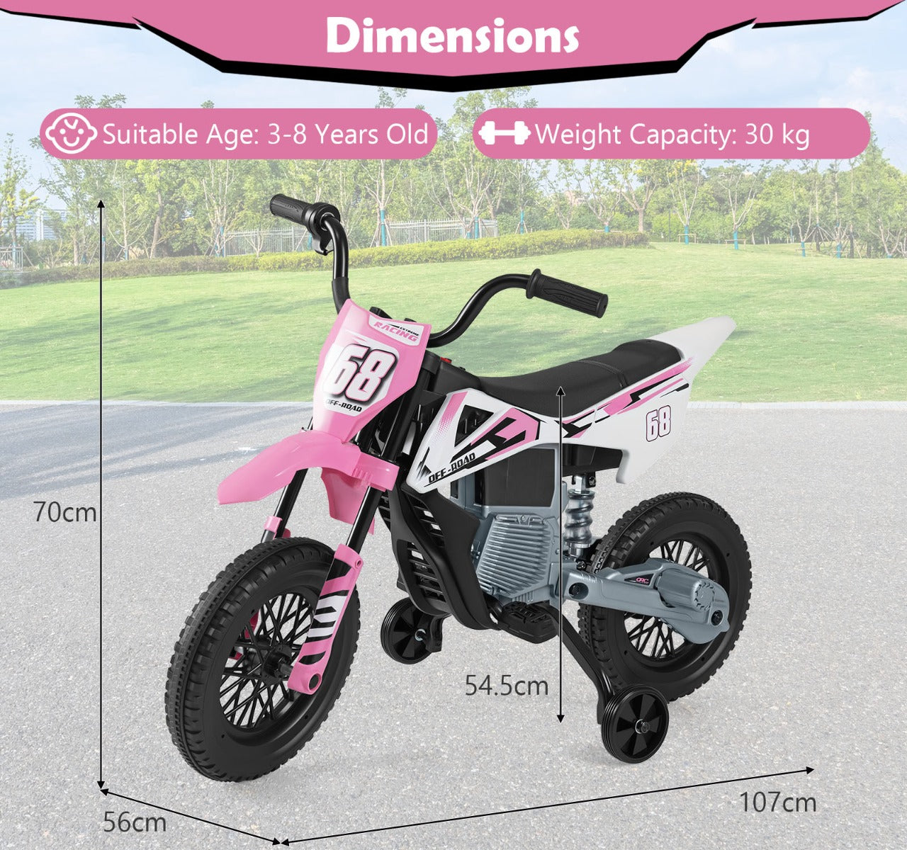 Livsk costway 12v elektrische motorfiets voor kinderen met muziek draadloze connectiviteit en bluetooth functionaliteit roze 2