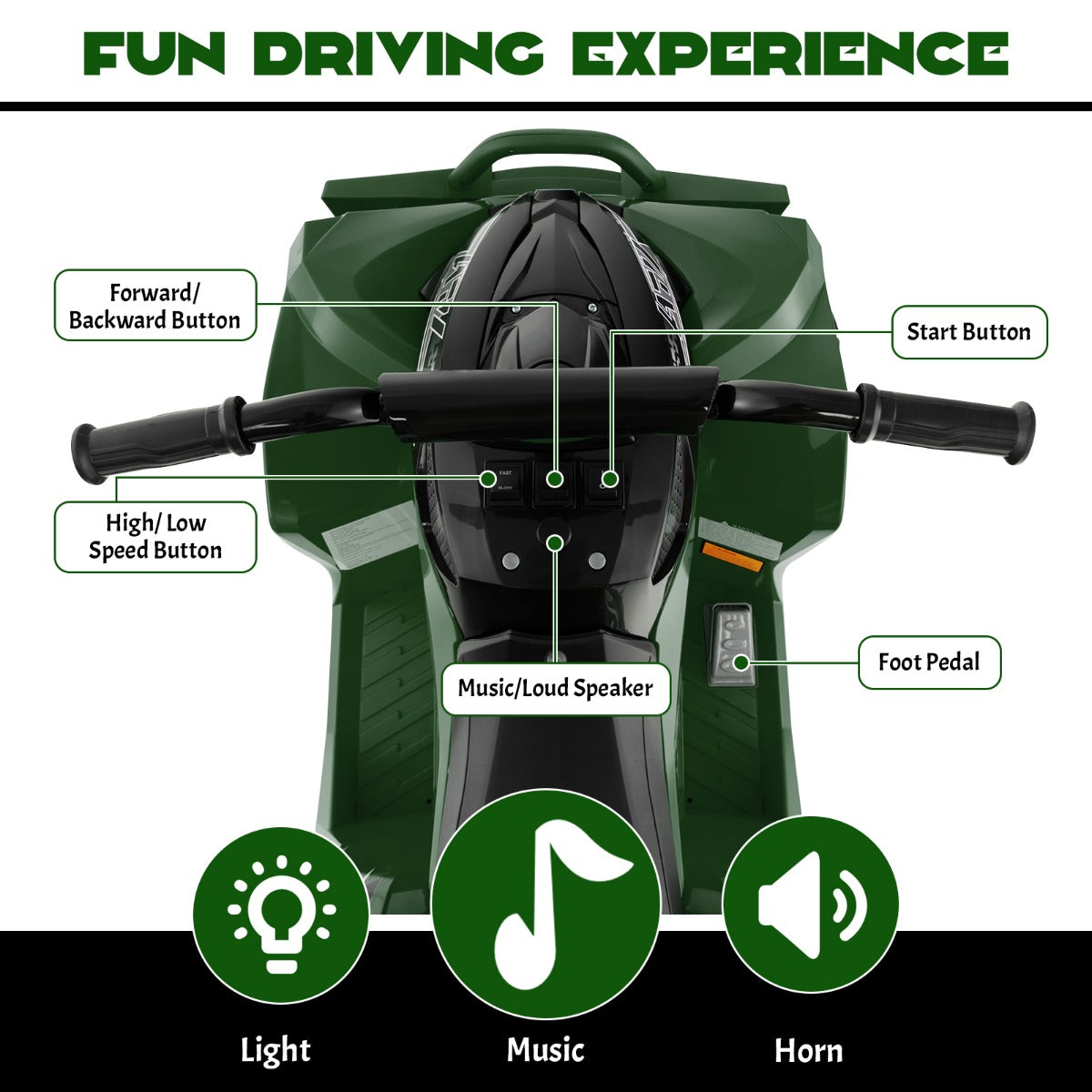 LIVSK Elektrische Kinderquad - Voor Kinderen 3-8 Jaar - Antislip Wielen - Realistische Rijervaring - Legergroen