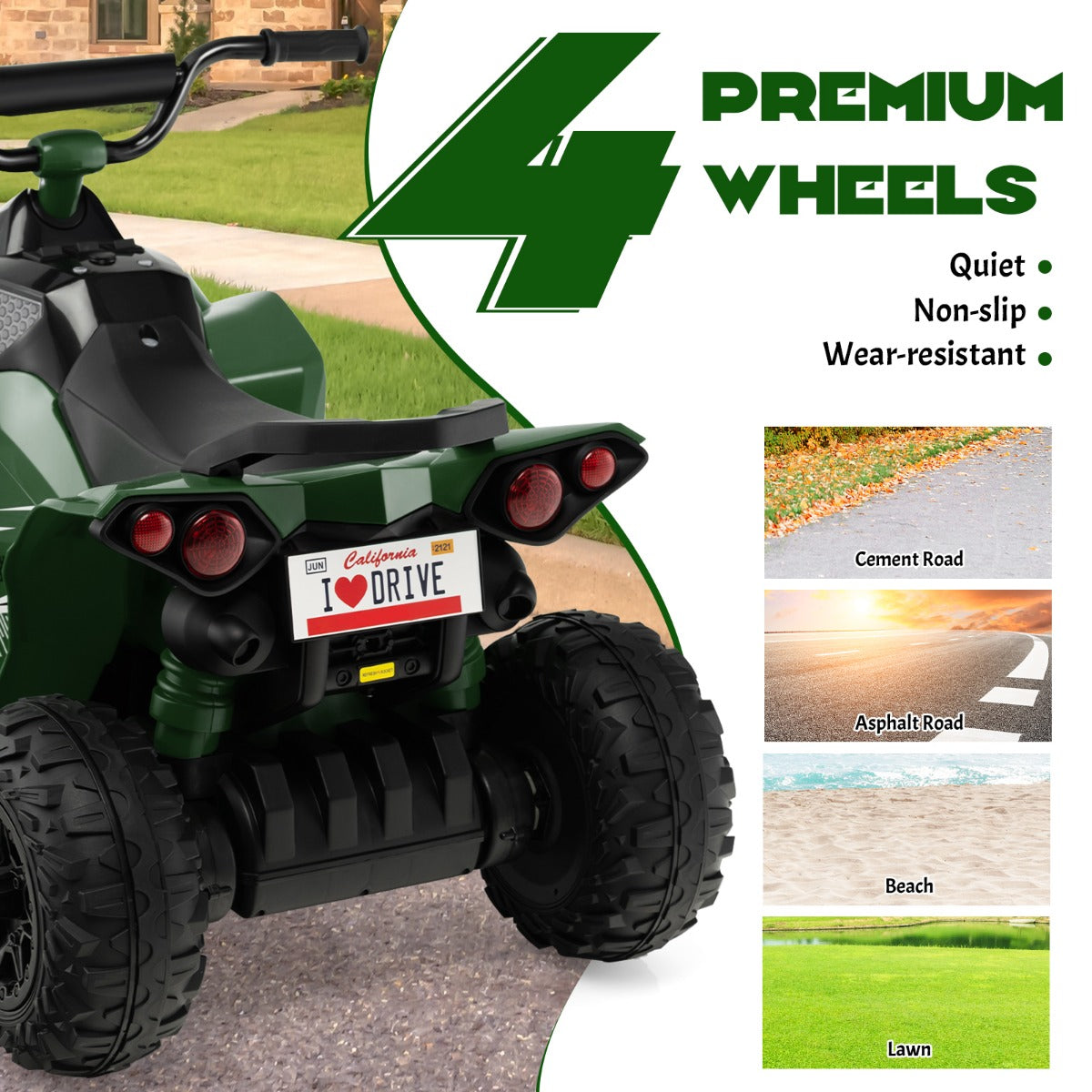 LIVSK Elektrische Kinderquad - Voor Kinderen 3-8 Jaar - Antislip Wielen - Realistische Rijervaring - Legergroen