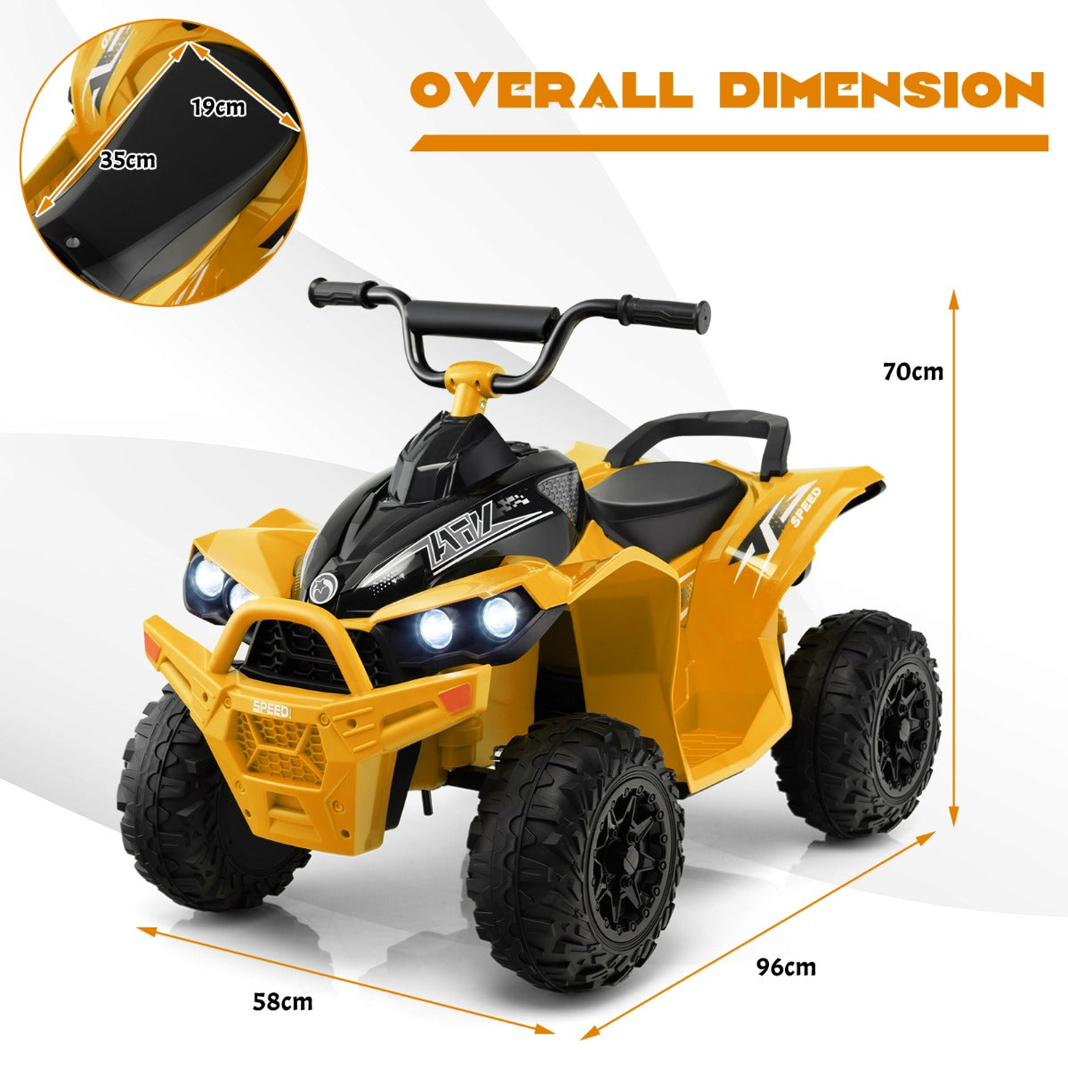 LIVSK Elektrische Kinderquad - Voor 3-8 jaar - Antislip Wielen - Realistische Koplampen - Oplaadbaar - Geel