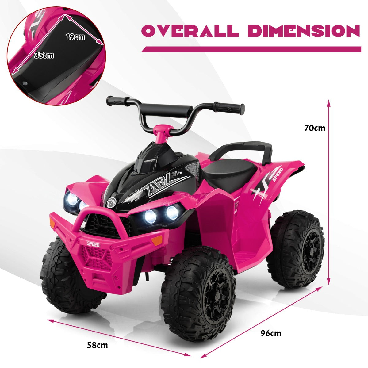 LIVSK Elektrische Kinderquad - Voor Kinderen 3-8 Jaar - Snelheid tot 4,3 km/u - Antislip Wielen - Muziek en Claxon - Roze