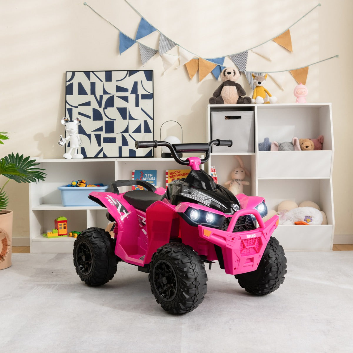 LIVSK Elektrische Kinderquad - Voor Kinderen 3-8 Jaar - Snelheid tot 4,3 km/u - Antislip Wielen - Muziek en Claxon - Roze