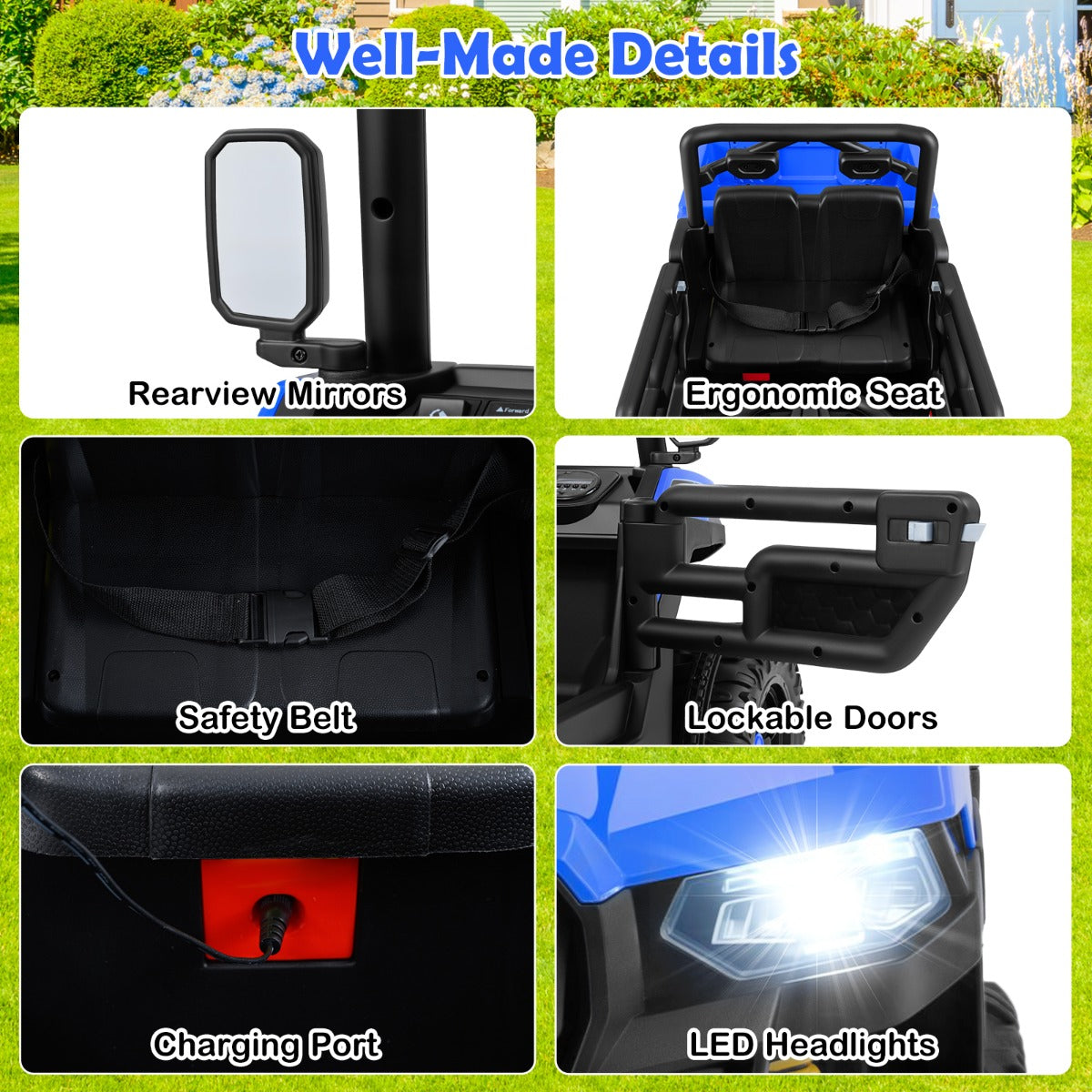 Livsk costway 12v kiepwagen elektrische kinderauto met elektrische kiepbak afstandsbediening muziek verhalen led verlichting en vering marineblauw 3