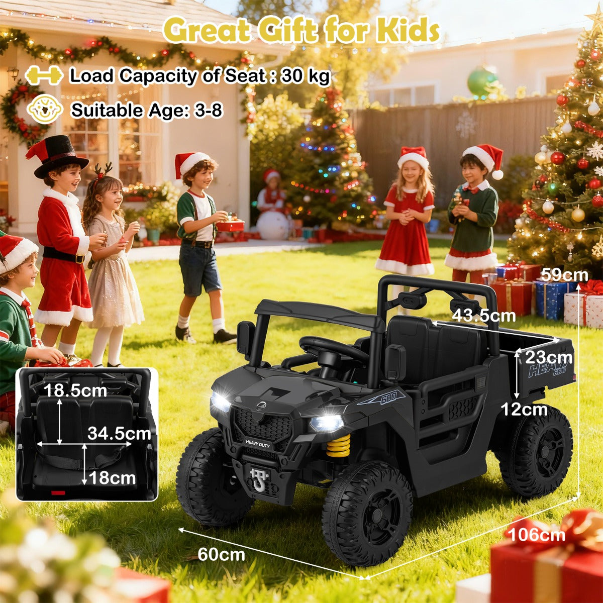 Livsk costway 12v kiepwagen elektrische kinderauto met elektrische kiepbak afstandsbediening muziek verhalen led verlichting en vering zwart 1 1