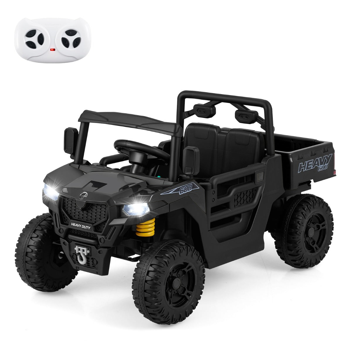 Livsk costway 12v kiepwagen elektrische kinderauto met elektrische kiepbak afstandsbediening muziek verhalen led verlichting en vering zwart