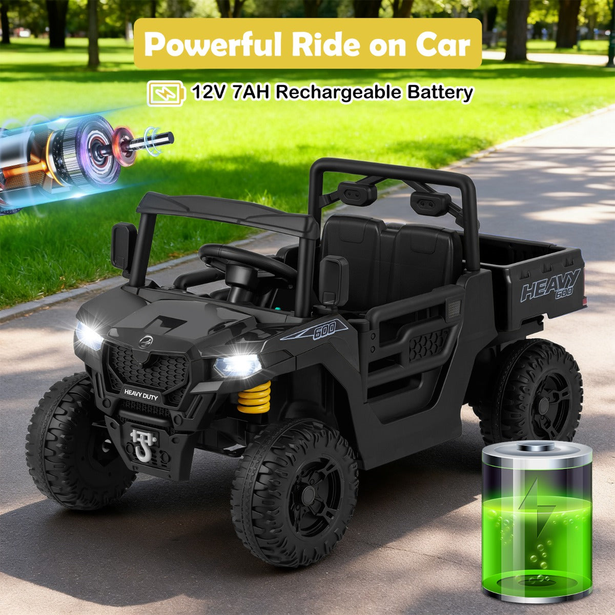 Livsk costway 12v kiepwagen elektrische kinderauto met elektrische kiepbak afstandsbediening muziek verhalen led verlichting en vering zwart 3