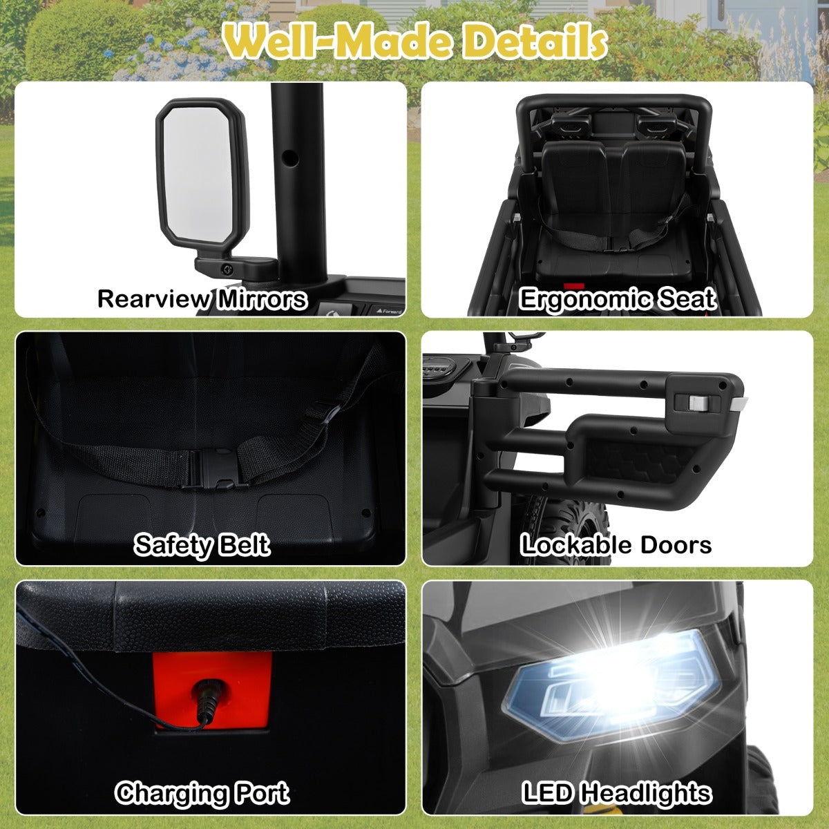 Livsk costway 12v kiepwagen elektrische kinderauto met elektrische kiepbak afstandsbediening muziek verhalen led verlichting en vering zwart 4