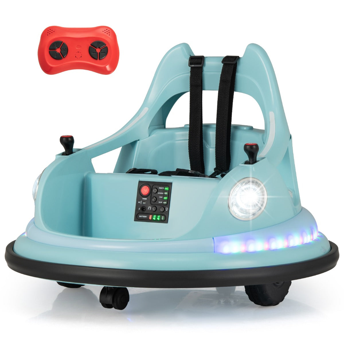 Livsk costway 12v kinderauto elektrische botsauto met afstandsbediening en dubbele joysticks blauw