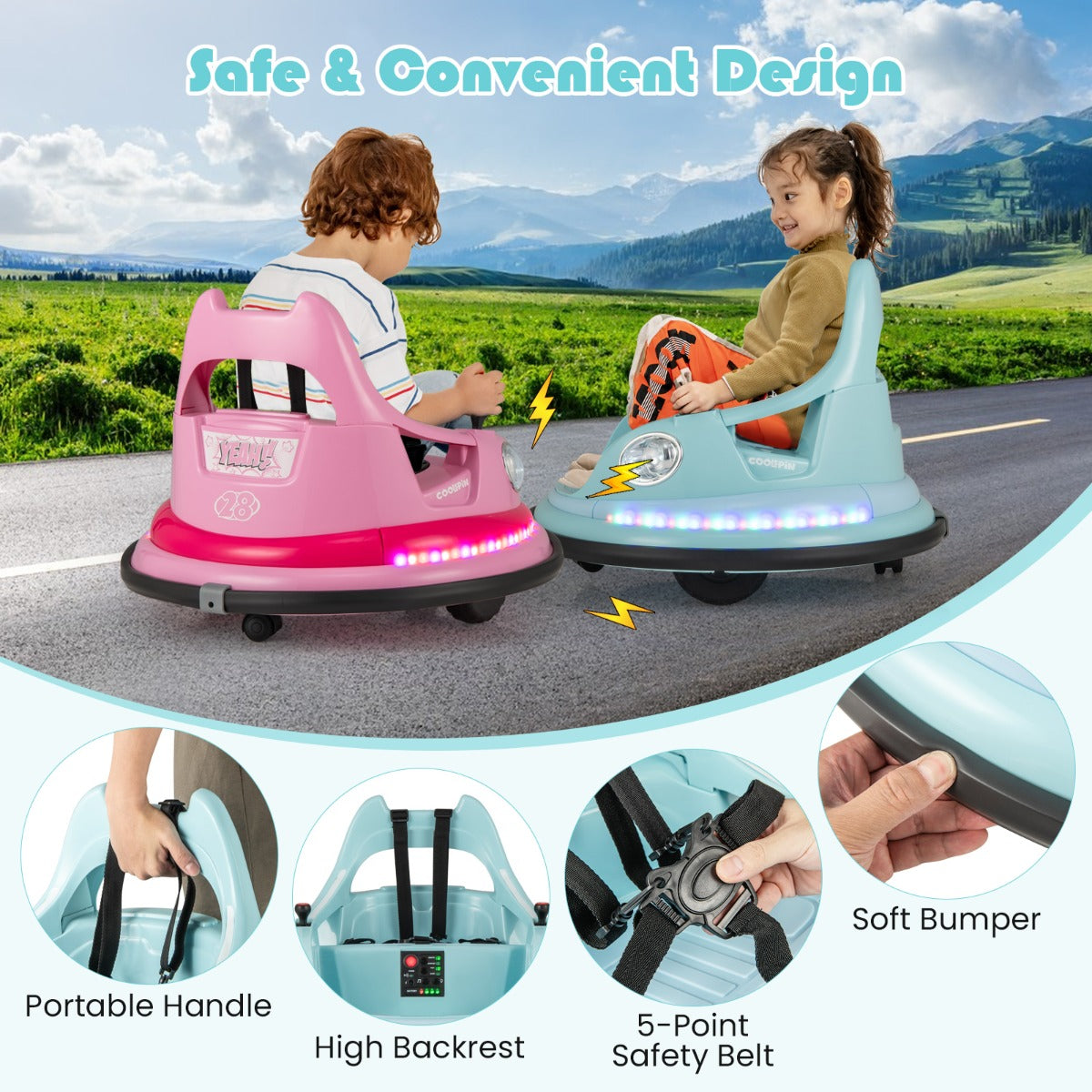 Livsk costway 12v kinderauto elektrische botsauto met afstandsbediening en dubbele joysticks blauw 5