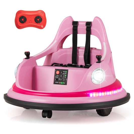 Livsk costway 12v kinderauto elektrische botsauto met afstandsbediening en dubbele joysticks roze