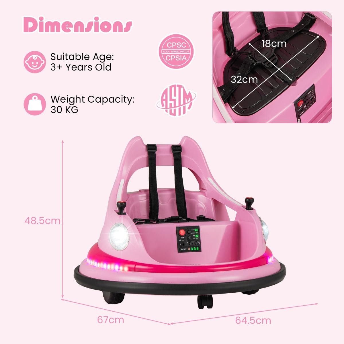Livsk costway 12v kinderauto elektrische botsauto met afstandsbediening en dubbele joysticks roze 2