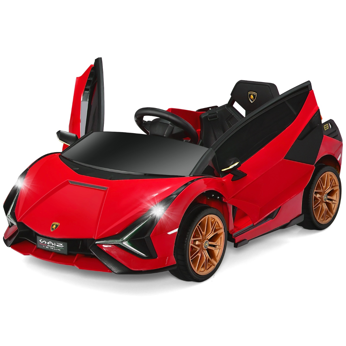 LIVSK Elektrische Kinderauto - Afstandsbediening - Veiligheidsgordel - LED-koplampen - Voor 3-8 jaar - Rood