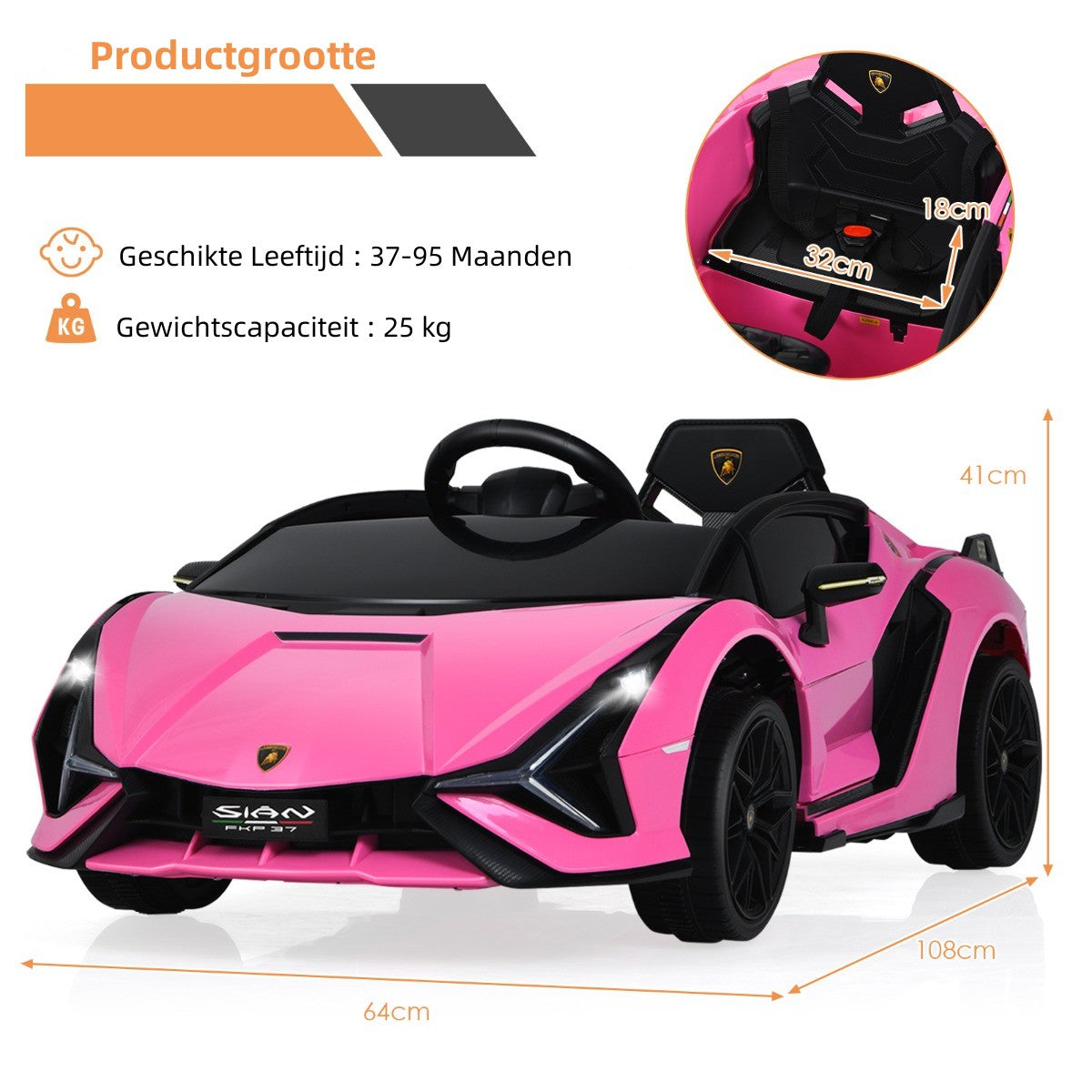 LIVSK Elektrische Kinderauto - Afstandsbediening - LED Koplampen - Veiligheidsgordel - Voor 3-8 jaar - Roze