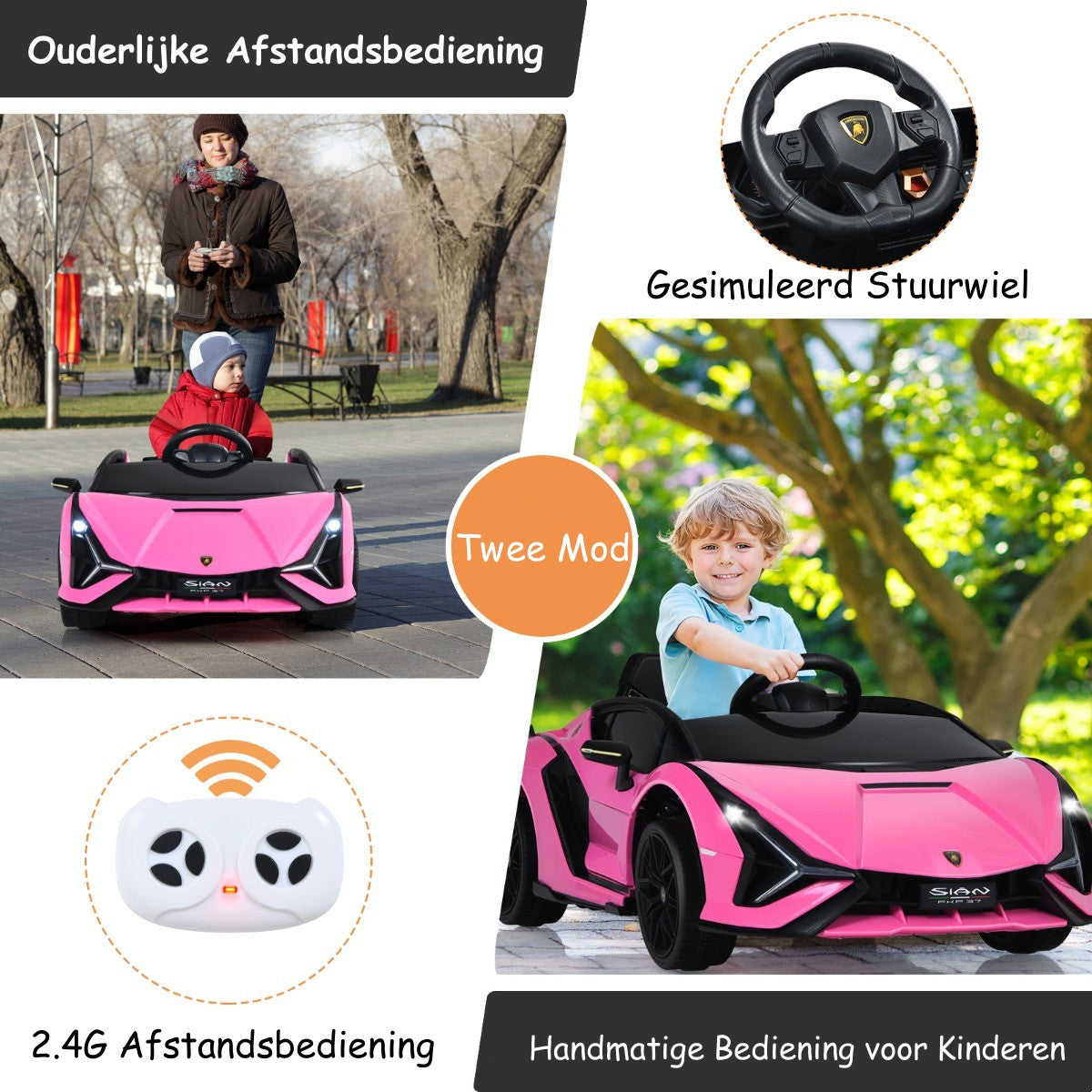 LIVSK Elektrische Kinderauto - Afstandsbediening - LED Koplampen - Veiligheidsgordel - Voor 3-8 jaar - Roze