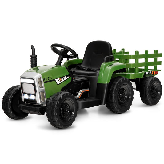 LIVSK 12V Rijden op Tractor met Aanhangwagen - 2,4G Afstandsbediening - Veiligheidsgordel - Bluetooth Muziek - Groen