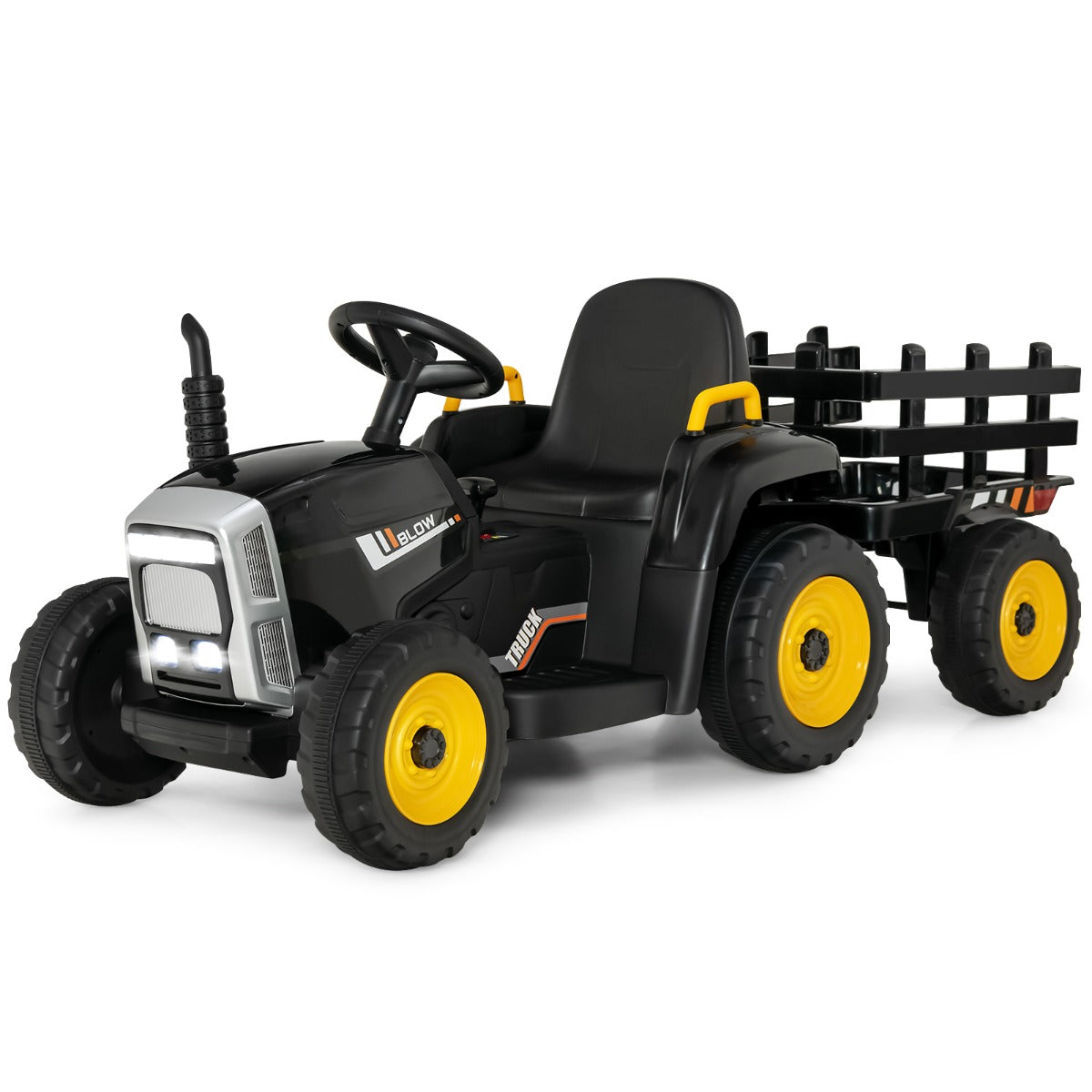 LIVSK Elektrische Trekker met Aanhanger - Afstandsbediening - Bluetooth - Veiligheidsgordel - Voor Kinderen 3+ - Zwart