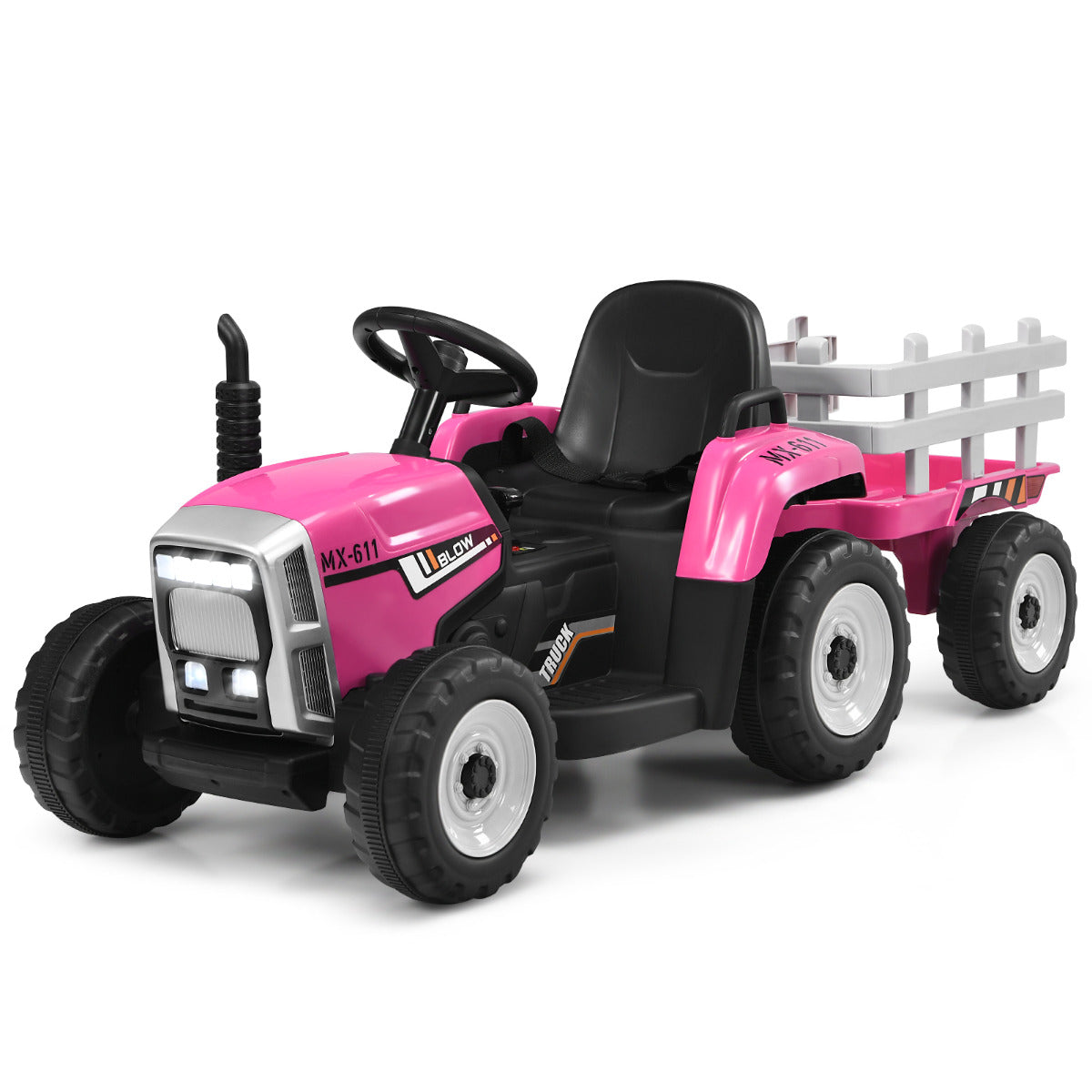 LIVSK Elektrische Tractor met Aanhanger - Afstandsbediening - Veilig Rijden - Ingebouwde Muziek - Voor Kinderen 3+ - Roze