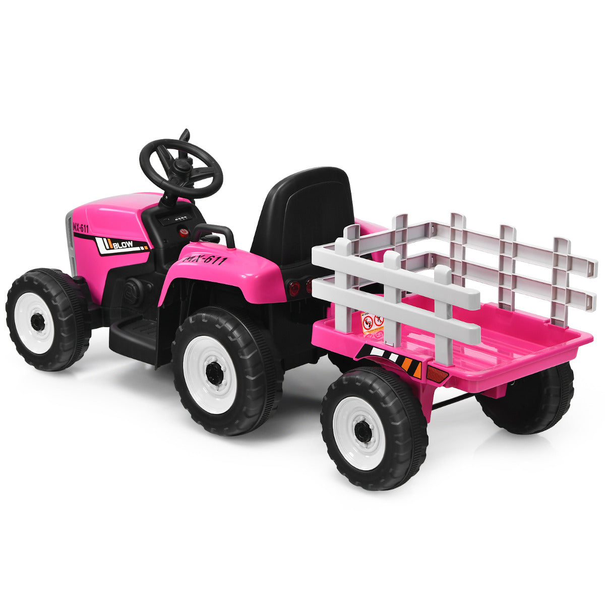LIVSK Elektrische Tractor met Aanhanger - Afstandsbediening - Veilig Rijden - Ingebouwde Muziek - Voor Kinderen 3+ - Roze