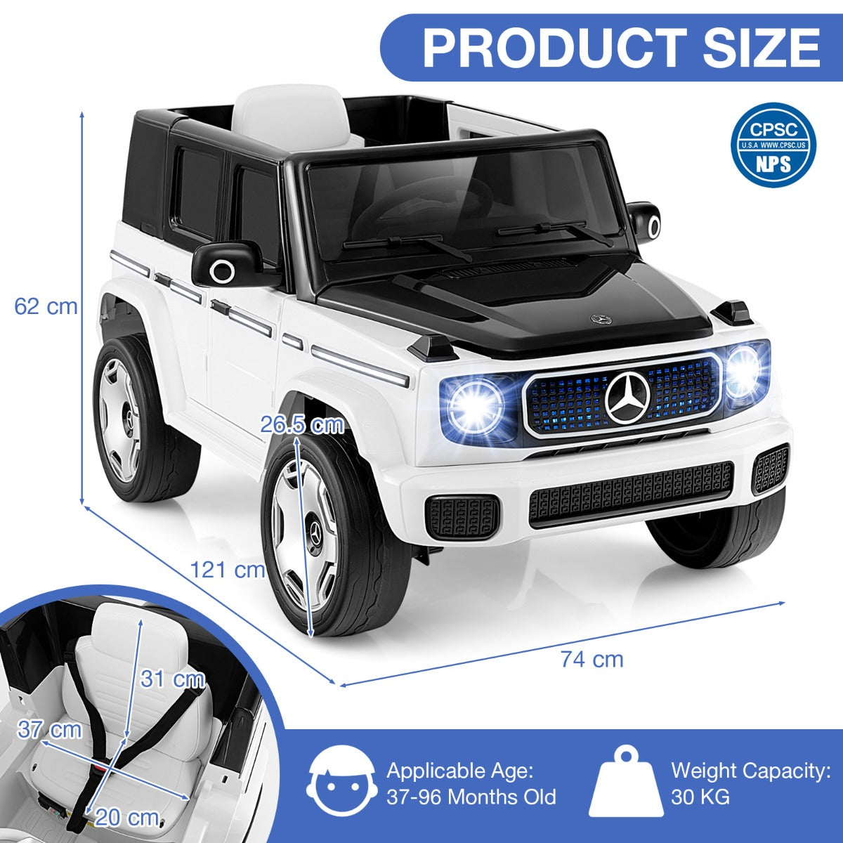 LIVSK Elektrische Kinderauto Mercedes-Benz 12V - Afstandsbediening - LED Verlichting - Veiligheidsgordel - Voor 36-96 maanden -