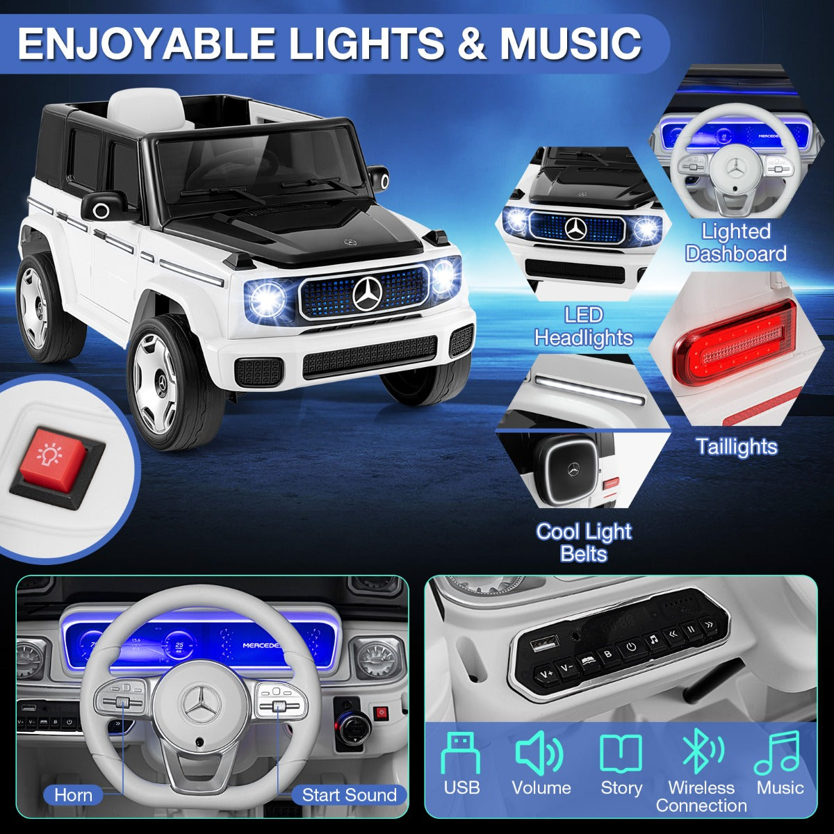 LIVSK Elektrische Kinderauto Mercedes-Benz 12V - Afstandsbediening - LED Verlichting - Veiligheidsgordel - Voor 36-96 maanden -