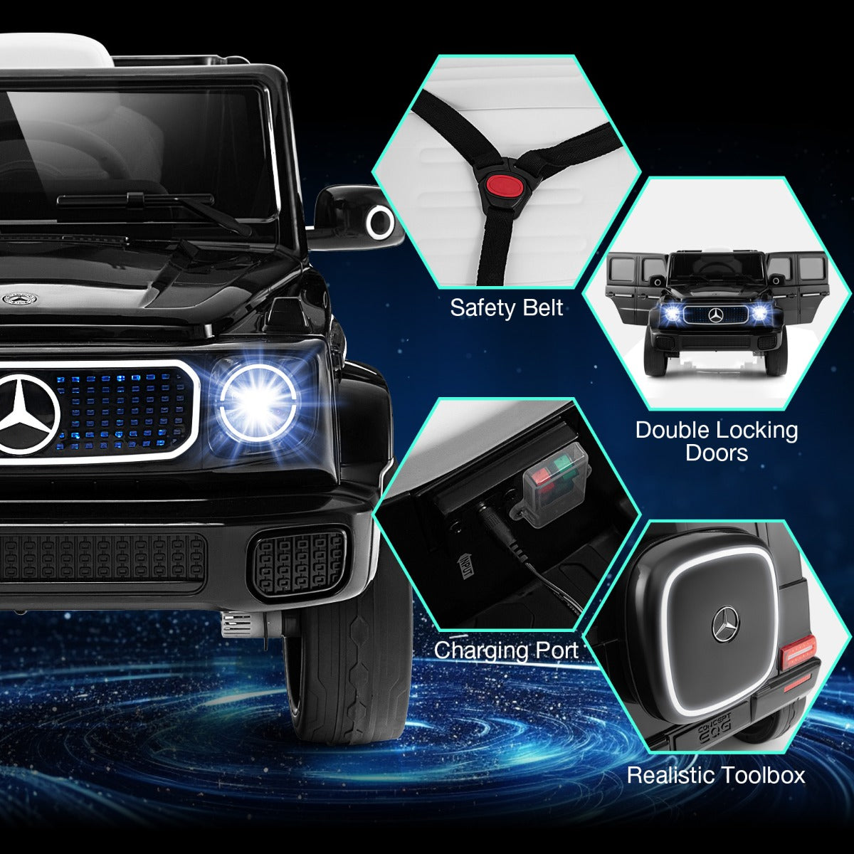 LIVSK Elektrische Kinderauto Mercedes-Benz - 4 Motoren - Afstandsbediening - Veiligheidsgordel - Snelheid 3-5 km/u - Zwart/Wit