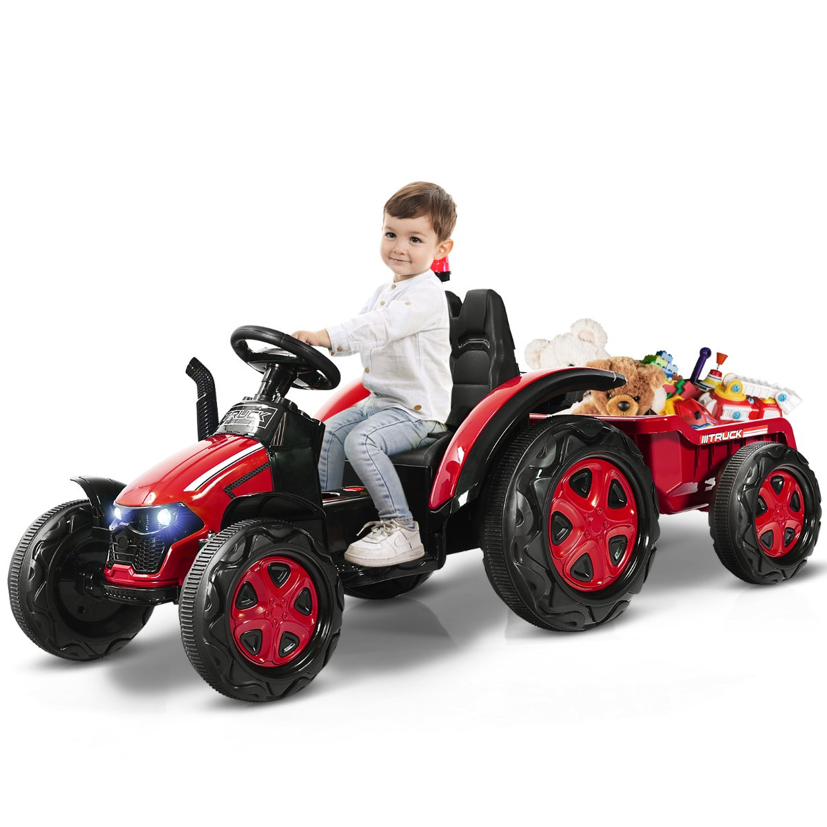 LIVSK speelgoedtractor met aanhangwagen - Duurzaam - Muziekspeler - Veiligheidsgordel - Afstandsbediening - Geschikt voor 3-8