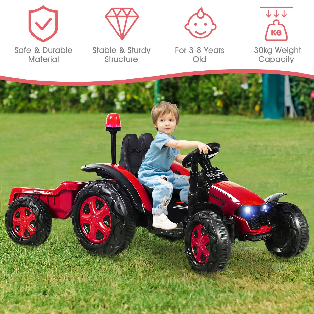 LIVSK speelgoedtractor met aanhangwagen - Duurzaam - Muziekspeler - Veiligheidsgordel - Afstandsbediening - Geschikt voor 3-8