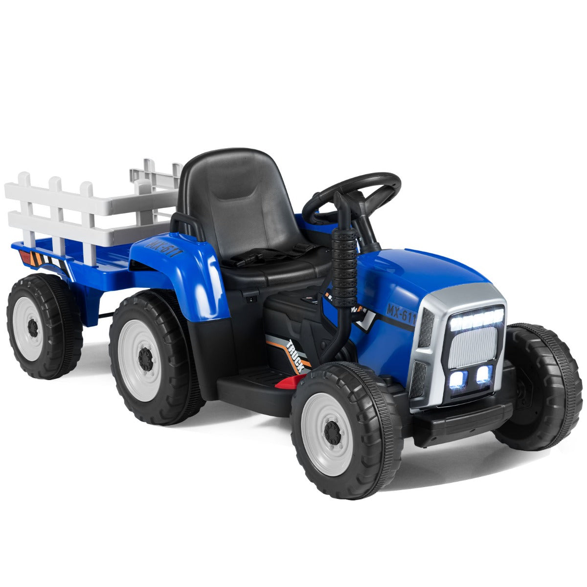 LIVSK Elektrische Zit-Tractor met Aanhanger - 2 Bedieningsmogelijkheden - Veilig en Duurzaam - 12V - Voor Kinderen - Blauw