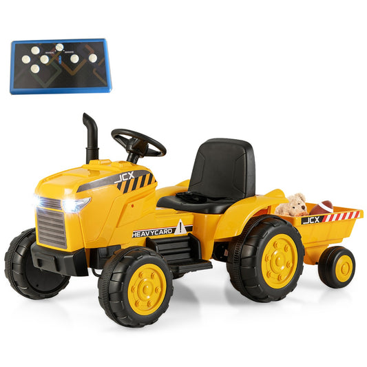 LIVSK Elektrische Kindertractor met Aanhanger - Afstandsbediening, LED Verlichting, Veiligheidsgordel - Tot 30 kg - Groen