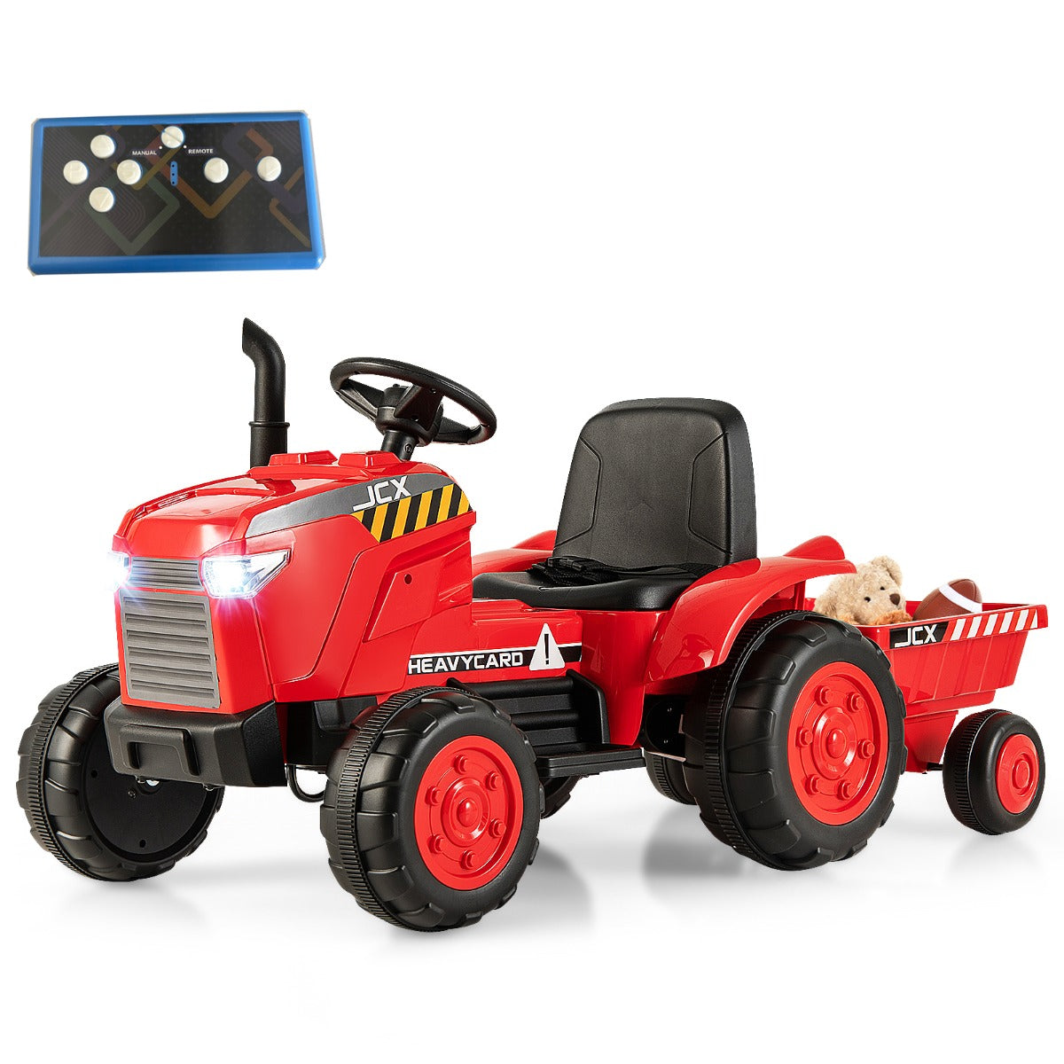LIVSK Elektrische Kindertractor met Aanhanger - Afstandsbediening - LED Verlichting - Muziek - Veiligheidsgordel - Groen