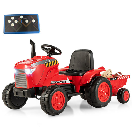 LIVSK Elektrische Kindertractor met Aanhanger - Afstandsbediening - LED Verlichting - Muziek - Veiligheidsgordel - Groen