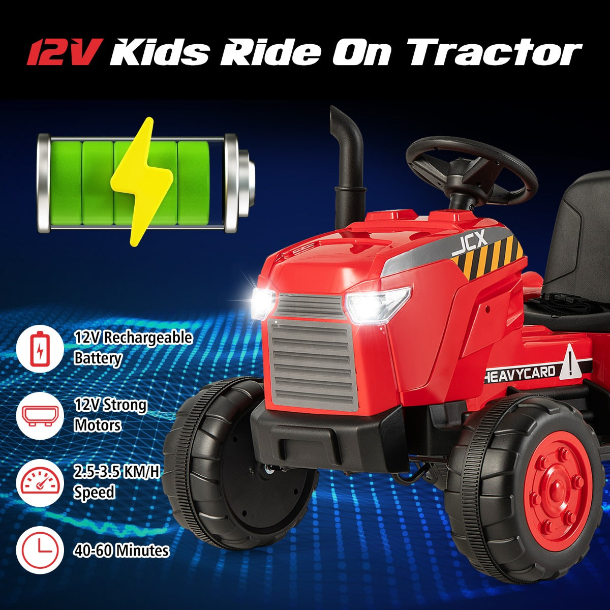 LIVSK Elektrische Kindertractor met Aanhanger - Afstandsbediening - LED Verlichting - Muziek - Veiligheidsgordel - Groen