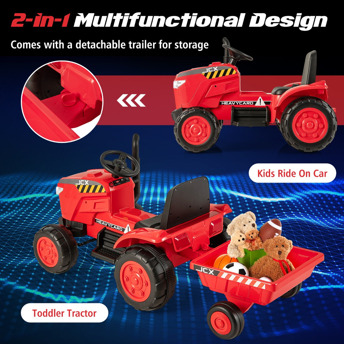 LIVSK Elektrische Kindertractor met Aanhanger - Afstandsbediening - LED Verlichting - Muziek - Veiligheidsgordel - Groen