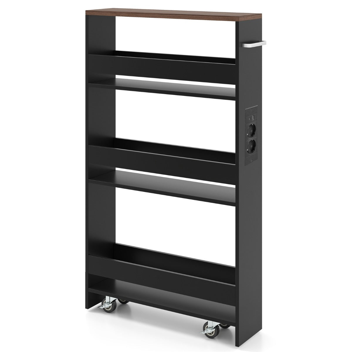 Livsk costway 13 cm ultradunne opbergkar met oplaadstation 4 laags keukenkar met handgrepen bruin