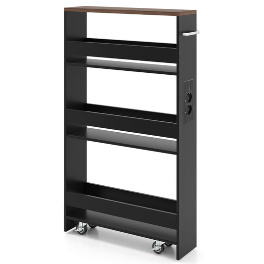Livsk costway 13 cm ultradunne opbergkar met oplaadstation 4 laags keukenkar met handgrepen bruin