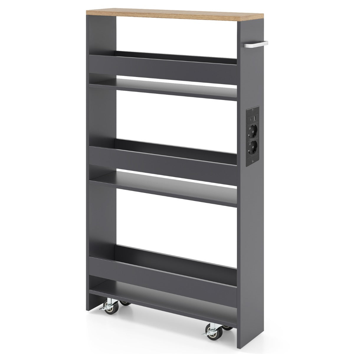 Livsk costway 13 cm ultradunne opbergkar met oplaadstation 4 laags keukenkar met handgrepen grijs