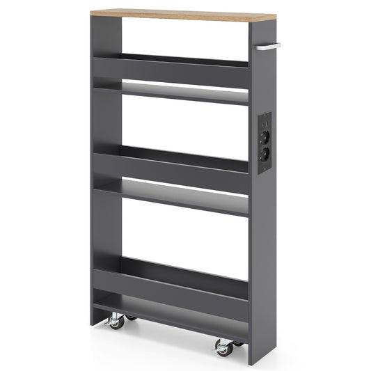 Livsk costway 13 cm ultradunne opbergkar met oplaadstation 4 laags keukenkar met handgrepen grijs