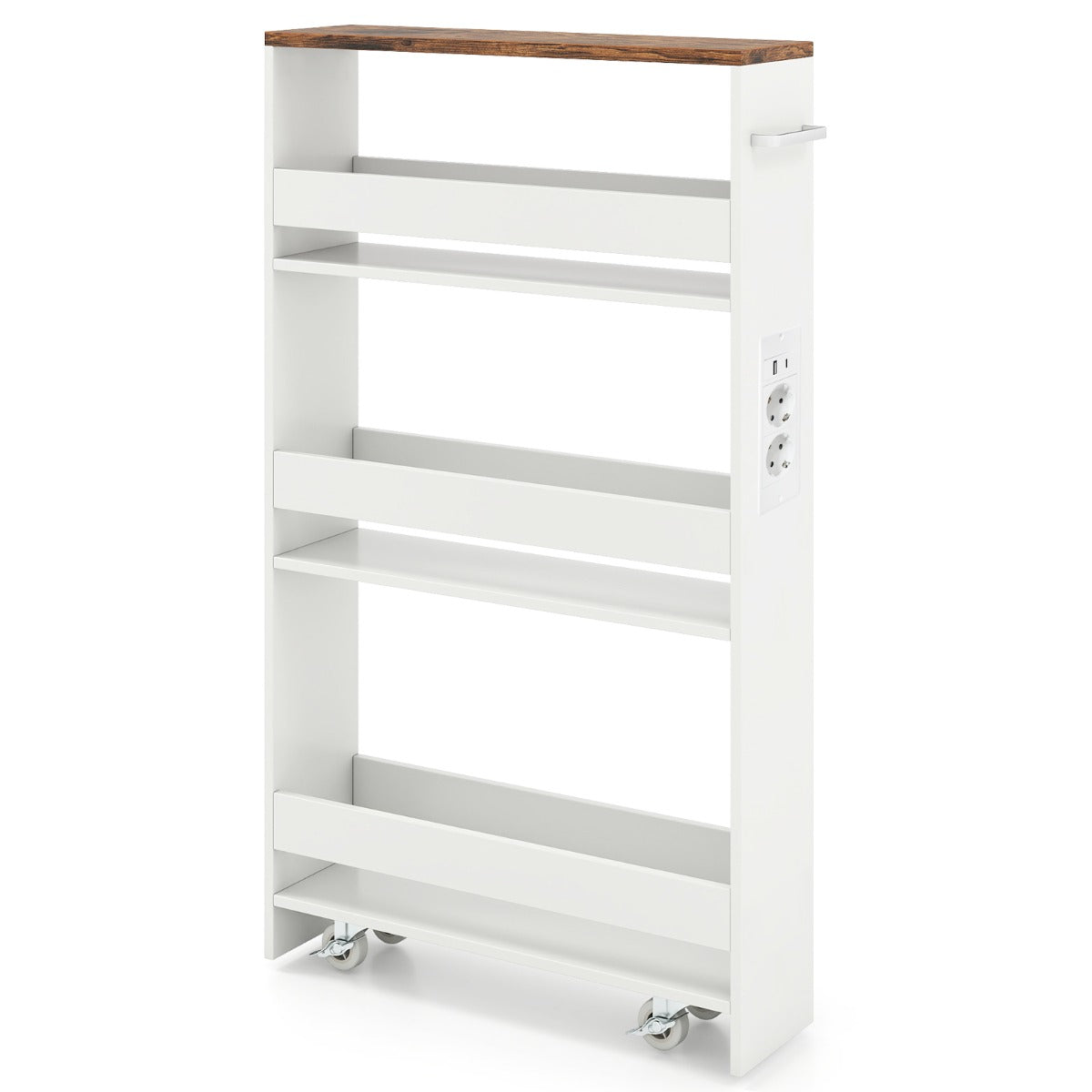 Livsk costway 13 cm ultradunne opbergkar met oplaadstation 4 laags keukenkar met handgrepen koffie