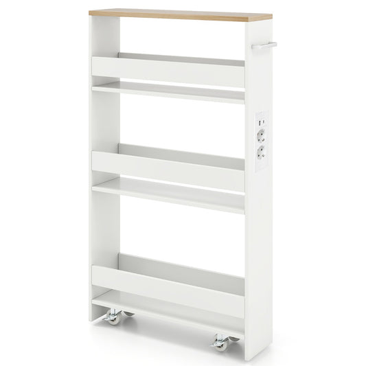 Livsk costway 13 cm ultradunne opbergkar met oplaadstation 4 laags keukenkar met handgrepen naturel